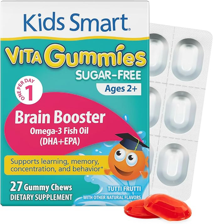 KIDS SMART Brain Booster Gummies for Kids, Omega 3 Fish Oil DHA + EPA – Sugar Free Gummy Supple... | Amazon (US)