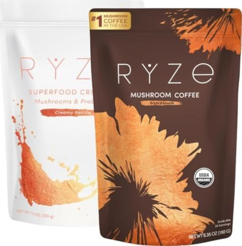 RYZE SUPERFOODS RYZE n Shine Bundle, USDA Organic Mushroom Medium Roast Coffee + Probiotic Coffee... | Amazon (US)