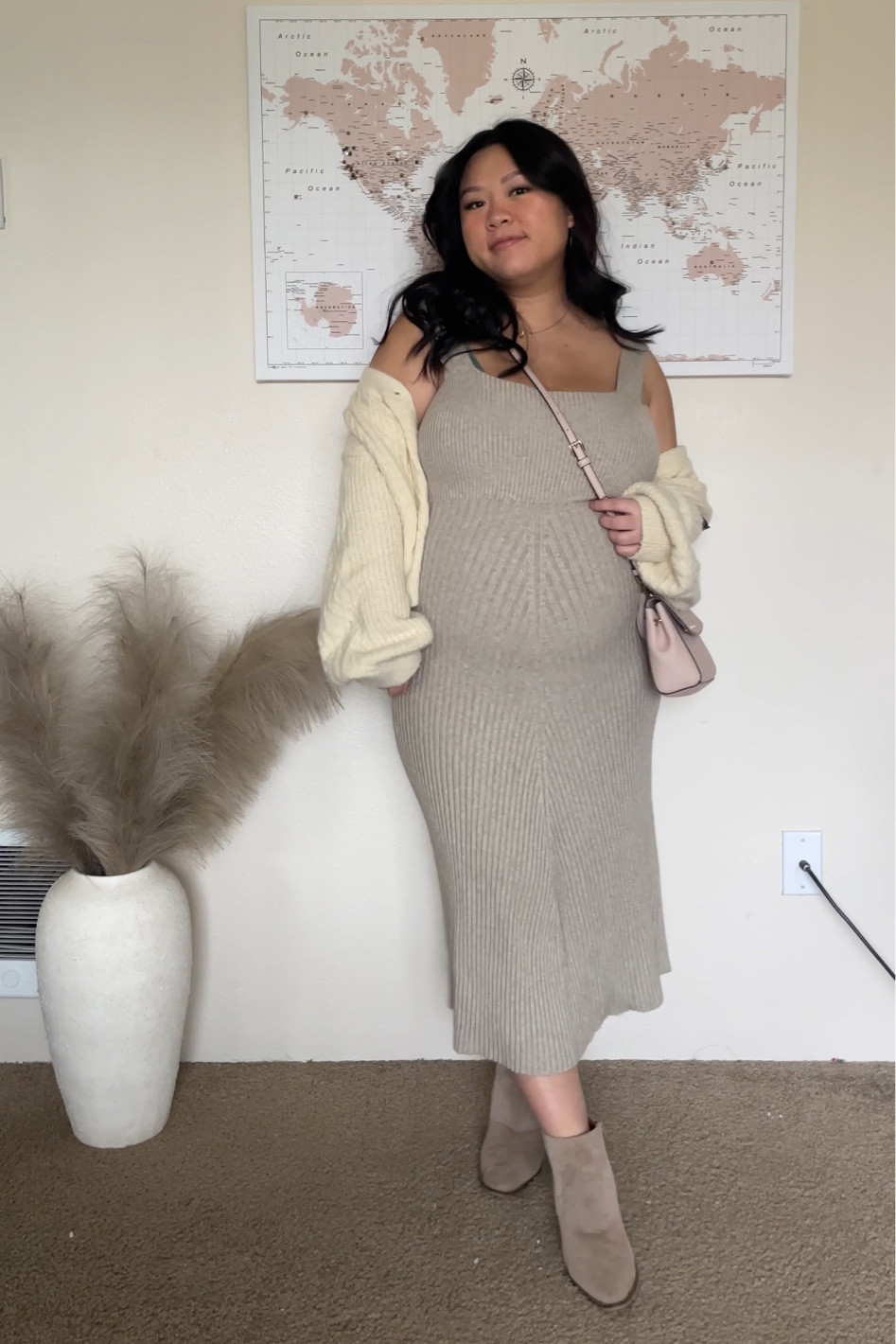 •Sweater from Shop Love Street (discontinued) 
•Sweater Dress from PinkBlush Maternity (size L)
•Boots from Lucky Brand
•Bag from Michael Kors

#LTKbump #LTKstyletip #LTKmidsize