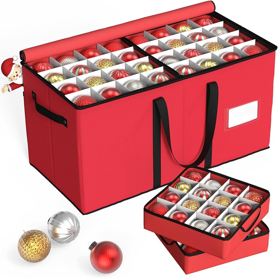 Kesfitt Christmas Ornament Storage Box with 8 Trays,Christmas Storage Container with Dividers Fit... | Amazon (US)