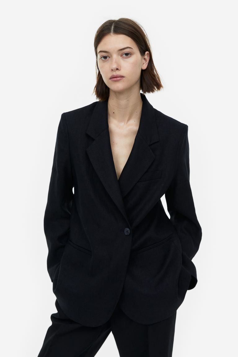 Blazer en lin à fermeture croisée | H&M (FR, IT, ES, PT, BE)