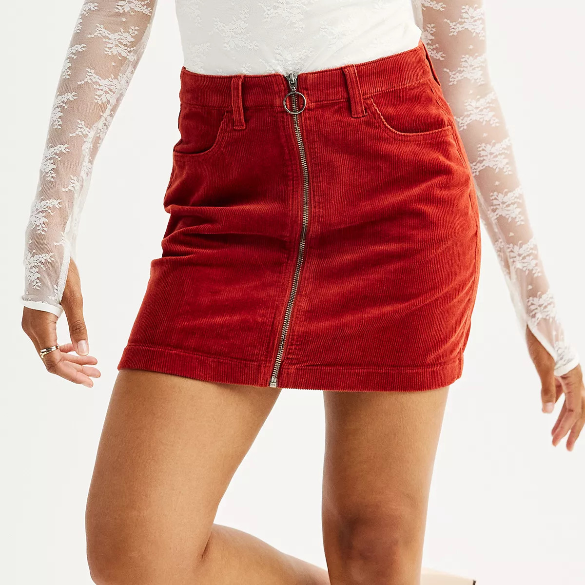 Juniors' SO® Zip Front Cord Skirt | Kohl's