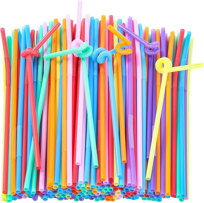 [100 Pack] 10.24" High Extra Long Flexible Plastic Straws, Disposable Drinking Straws, Colorful B... | Amazon (US)