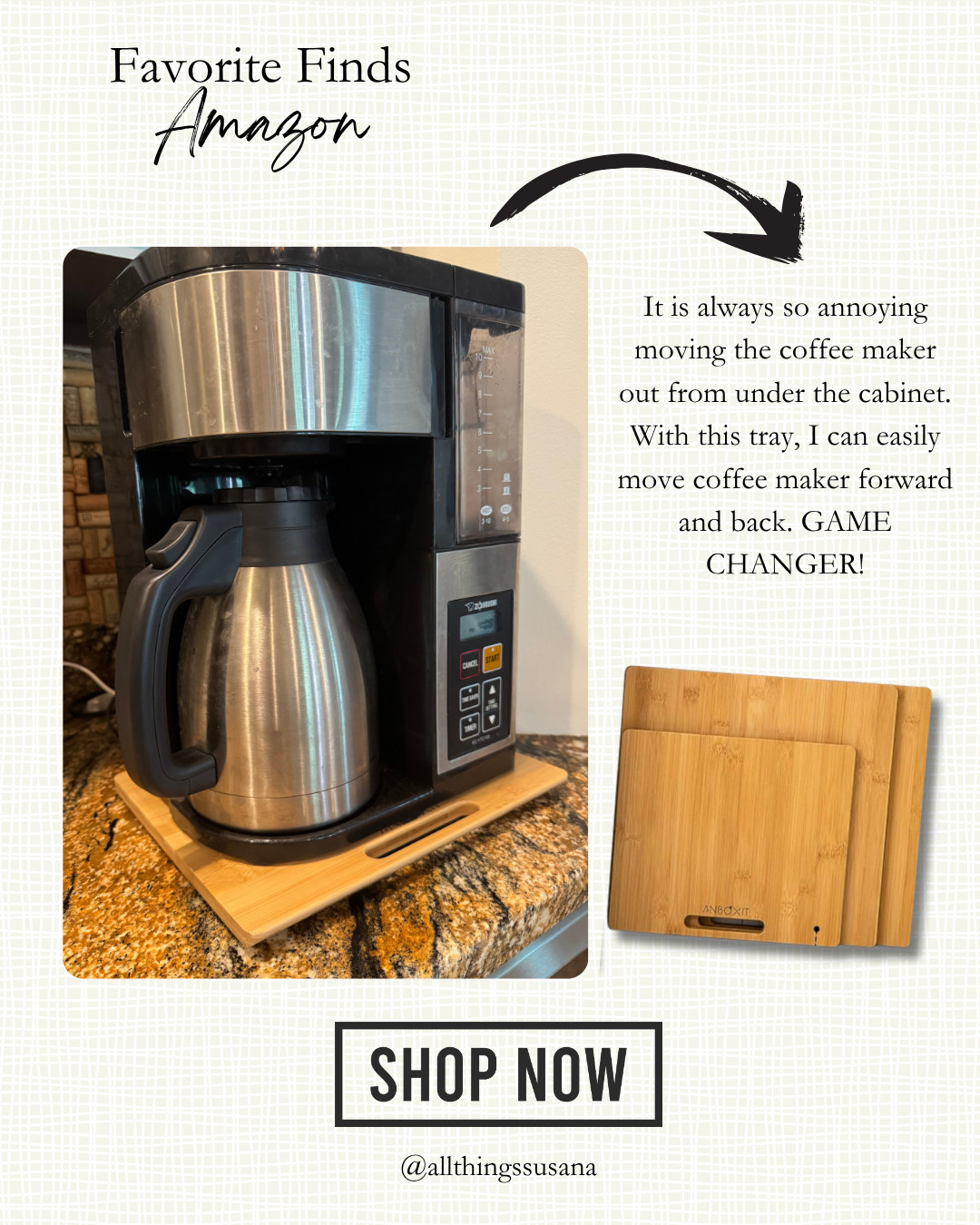 This rolling tray comes in different sizes, so compatible with a lot of coffee/espresso makers. It is always so annoying moving the coffee maker out from under the cabinet. With this tray, I can easily move my coffee maker forward and back. GAME CHANGER!! The wheels don't slip either. It's very secure and minimalist on my countertop. 

 #LTKHome