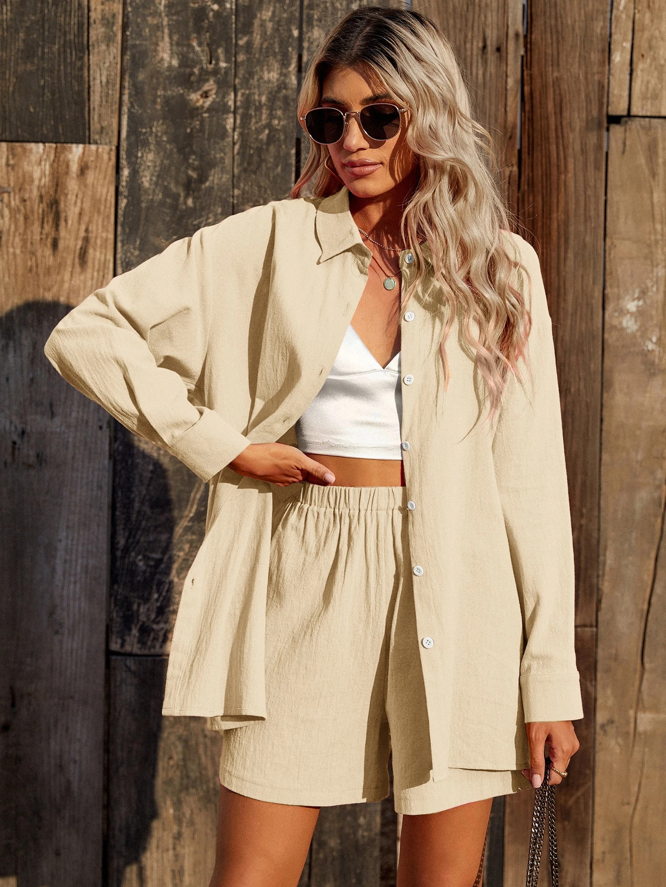 Drop Shoulder Coat & Elastic Waist Shorts | SHEIN