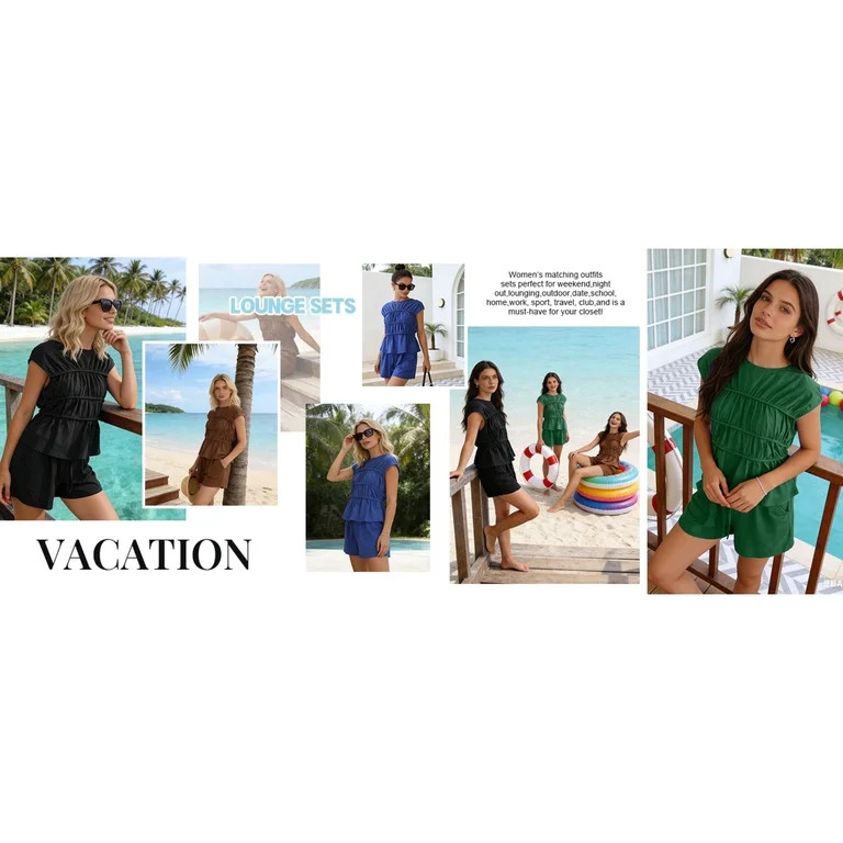 Lounge Set for Women 2 Piece Set Sleeveless Cara Shirred Top and Shorts Matching Outfits | Walmart (US)