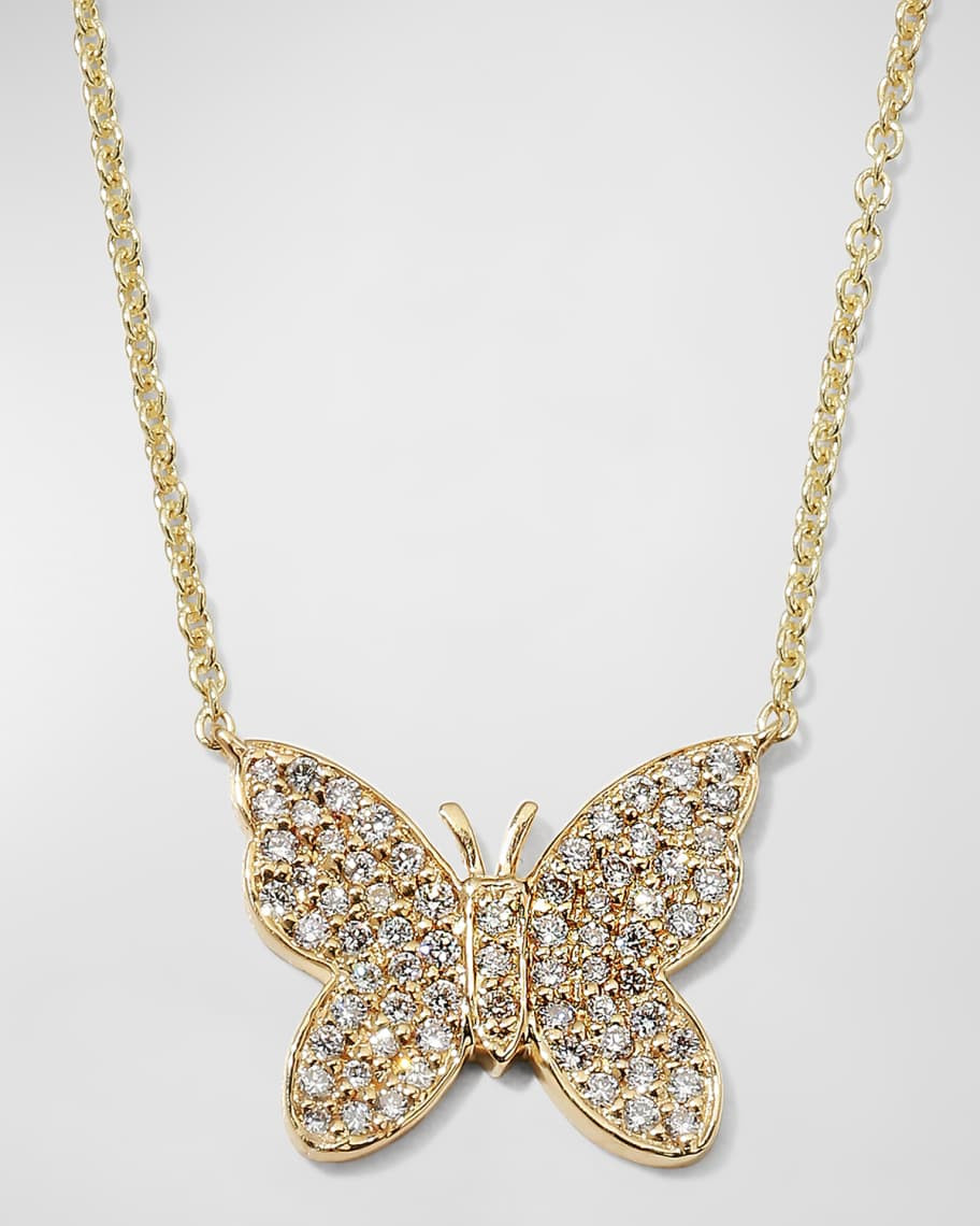 Sydney Evan Pave Diamond Butterfly Pendant Necklace | Neiman Marcus