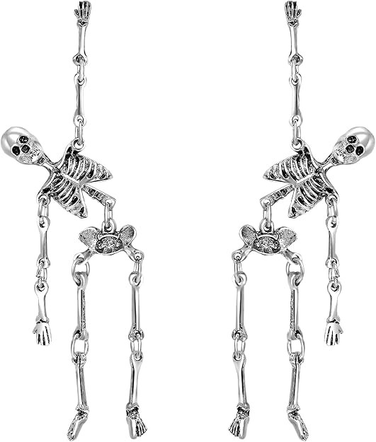 Gothic Skeleton Earrings for Women, Articulated Silver Skull Dangle Jewelry | Amazon (US)