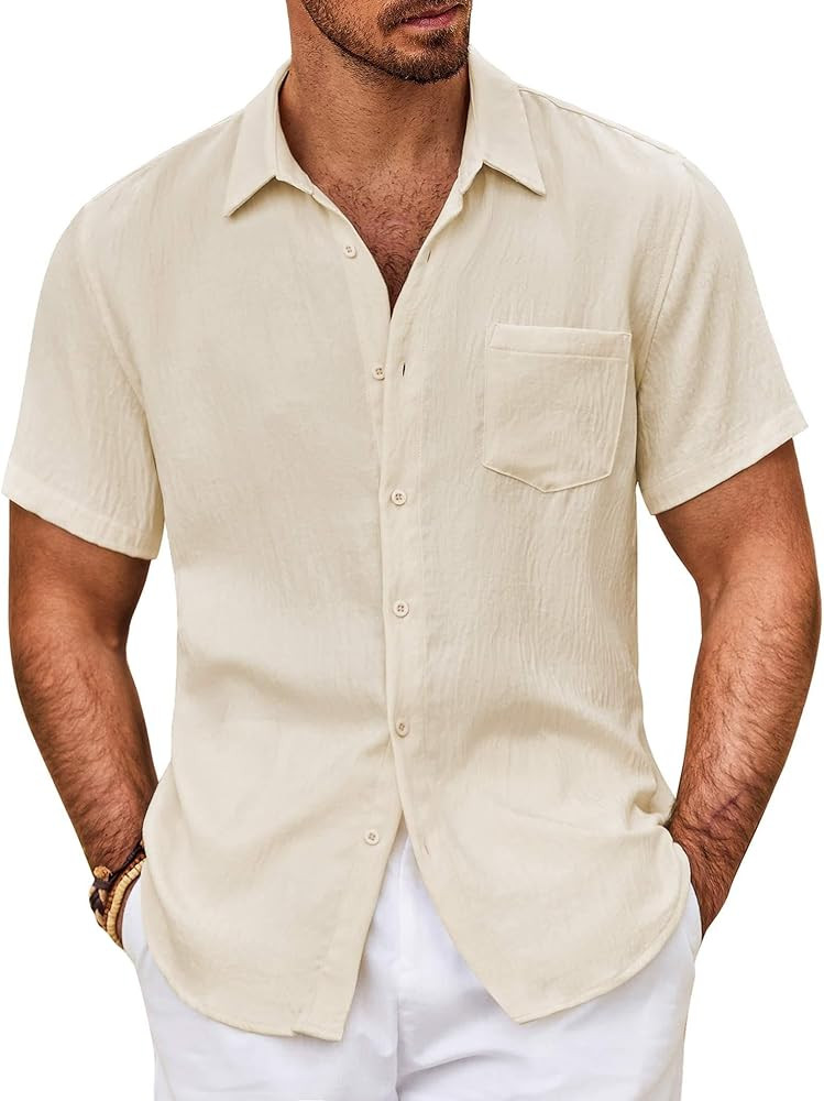 COOFANDY Mens Button Down Short Sleeve Shirt Casual Shirts Summer Beach Textured Shirts with Pock... | Amazon (US)