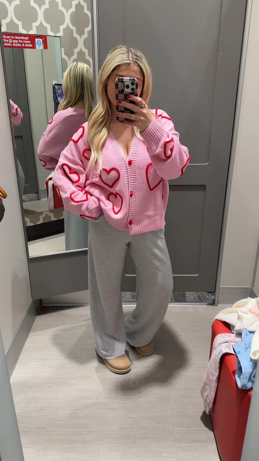 Valentine’s Day outfit
Heart cardigan large 
Sweatpants m
Ugg clogs tts

#LTKFindsUnder100 #LTKFindsUnder50 #LTKootd