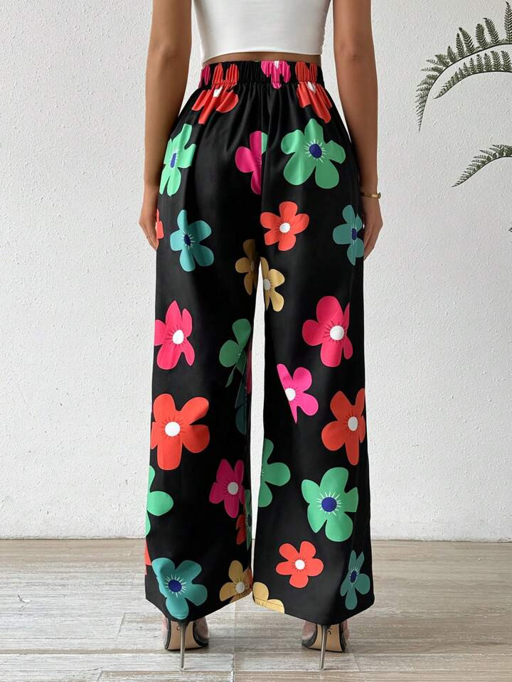 SHEIN Relaxiva Women Y2k Floral Printed Simple Wide-Leg Pants | SHEIN
