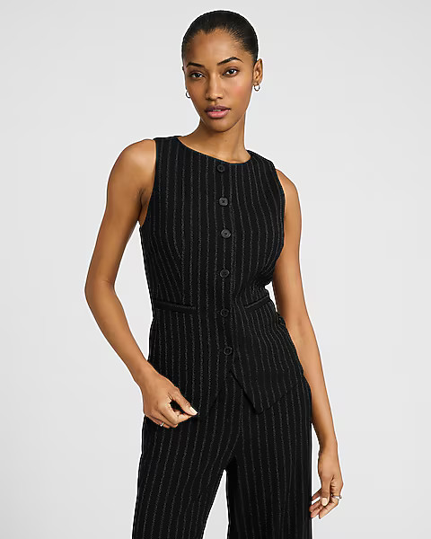 Striped Boat Neck Cutaway Blazer Vest | Express