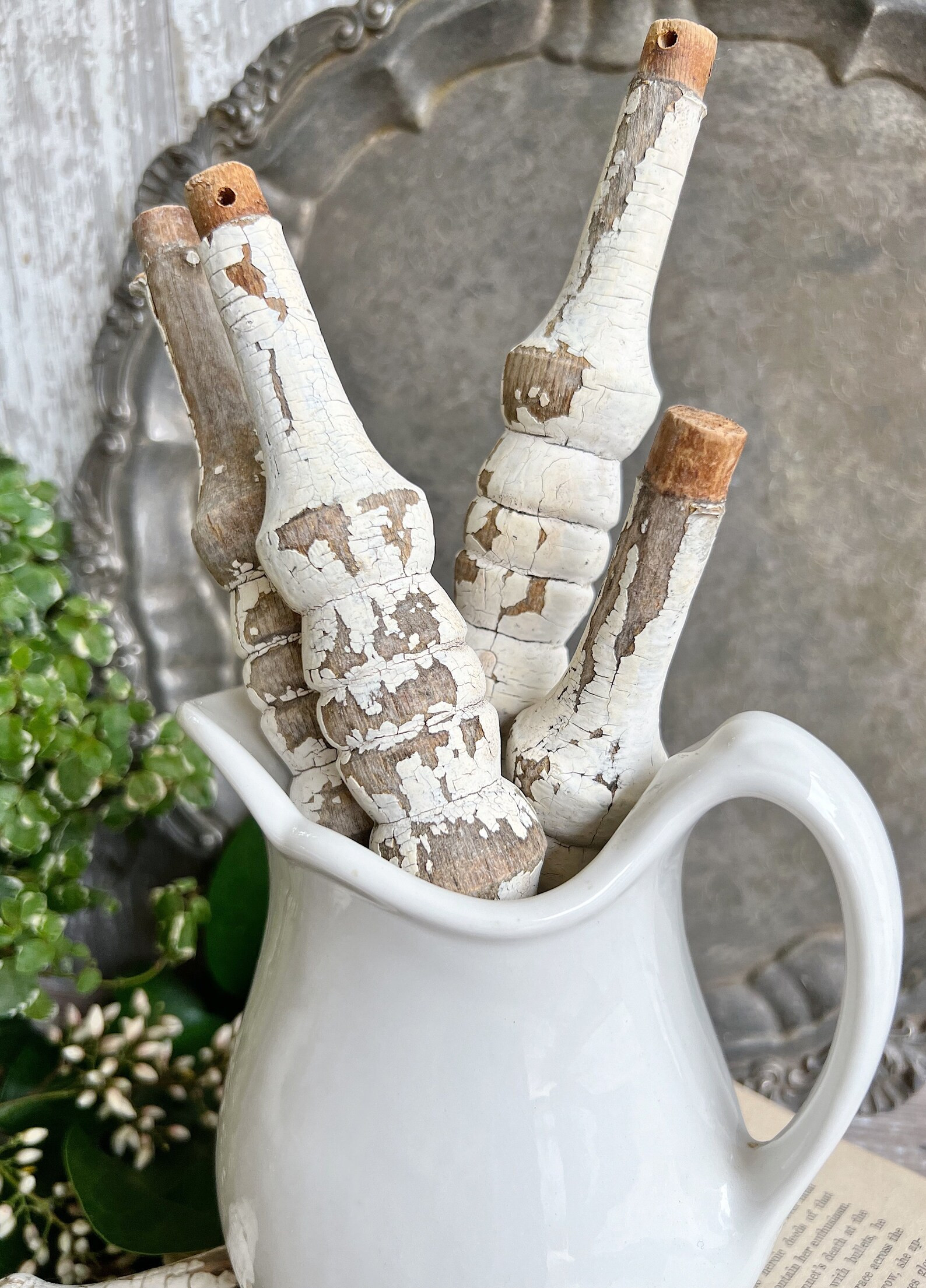 Vintage Salvaged Wood Architectural Spindles Chippy White Paint Reclaimed Farmhouse Decor SET OF ... | Etsy (US)