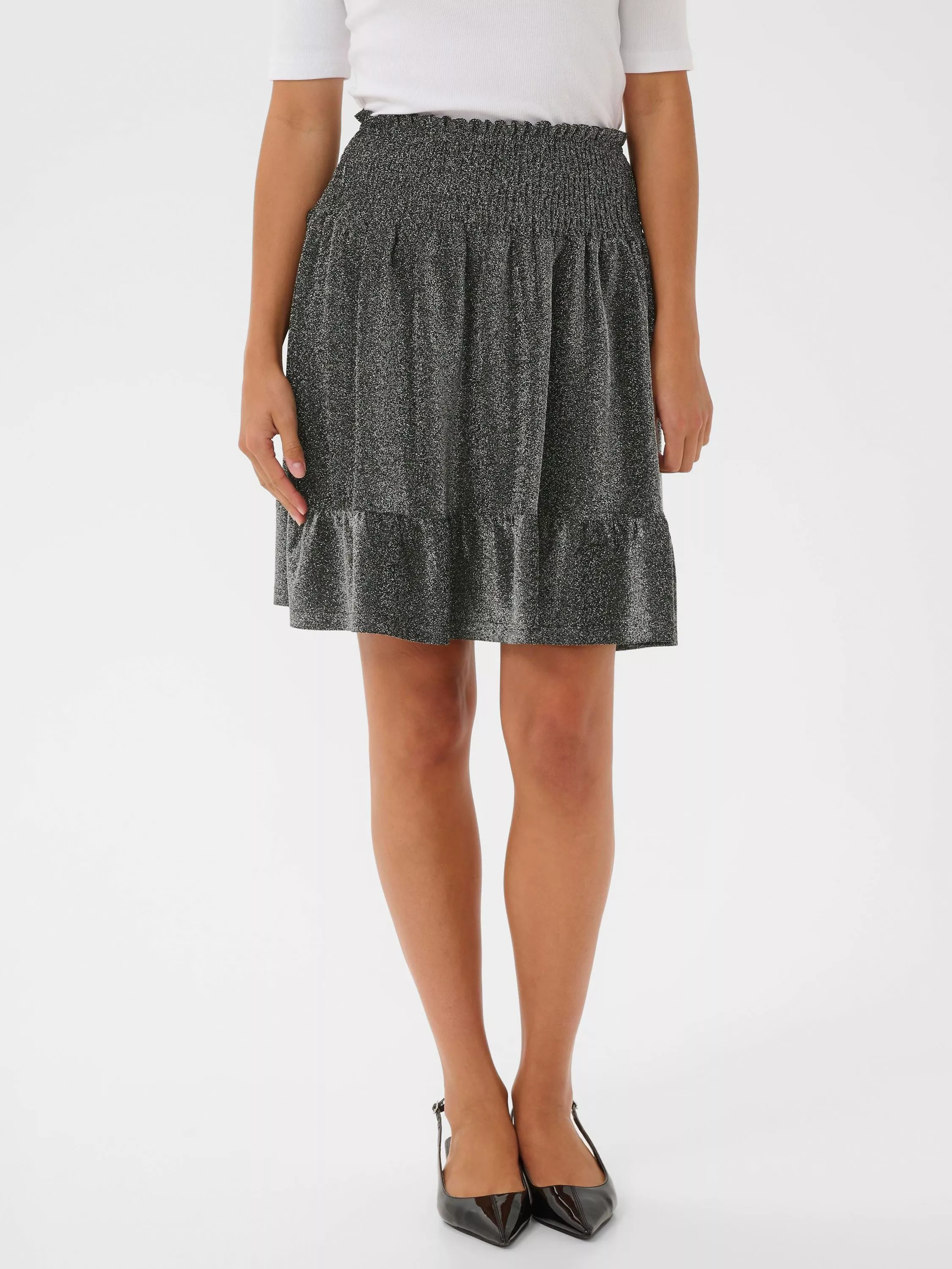 KAFFE Rita Glitter Mini Skirt, Silver | John Lewis (UK)