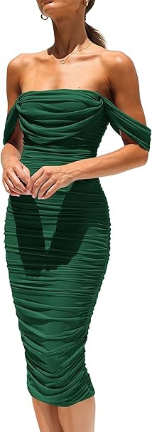 PRETTYGARDEN Summer Wedding Guest Dresses for Women 2026 Off the Shoulder Ruched Bodycon Spring M... | Amazon (US)