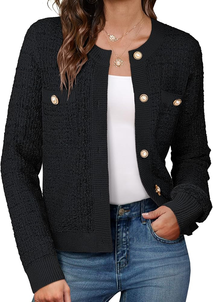 GRACE KARIN Womens Open Front Button Down Long Sleeve Texture Knit Cardigan Sweaters with Pockets | Amazon (UK)