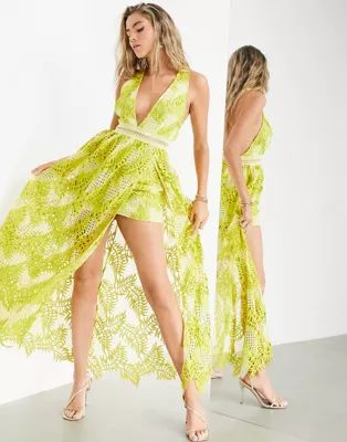 ASOS EDITION cutwork embroidered palm dress with maxi overlay | ASOS (Global)