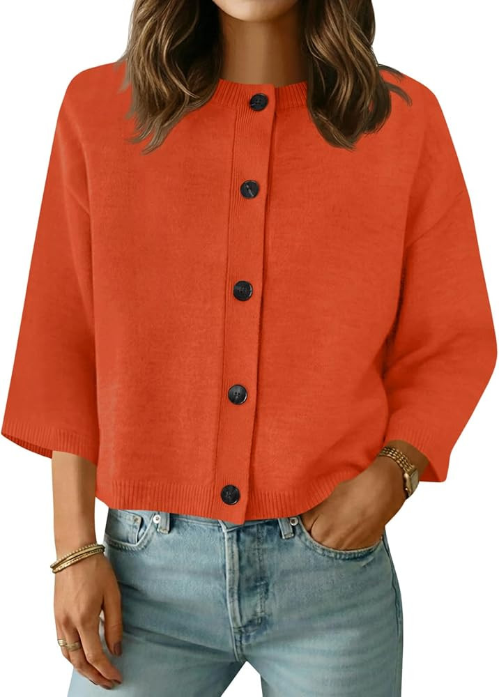 Saodimallsu Womens Short Sleeve Cardigan Sweaters Button Down Knit Tops | Amazon (US)