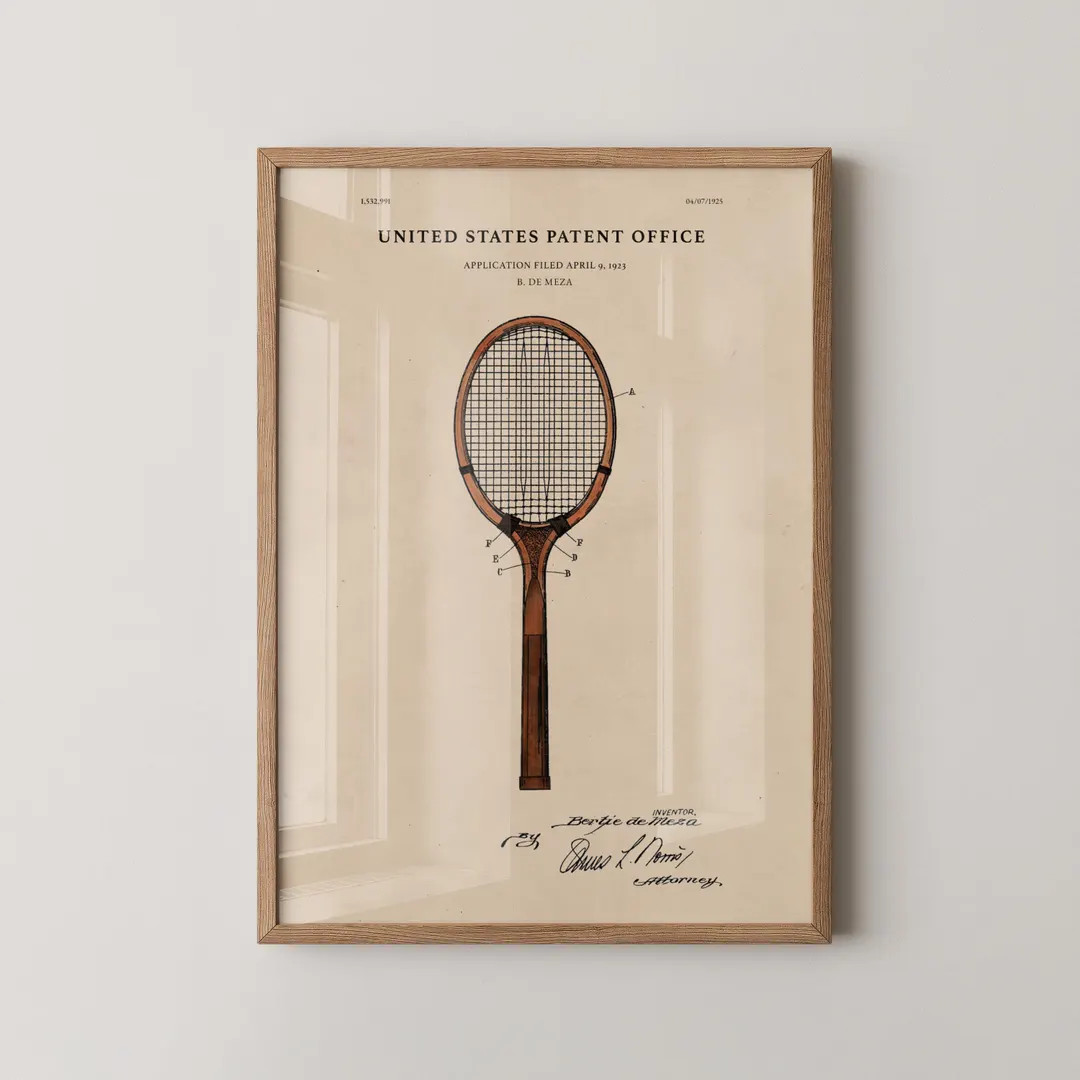Watercolor Tennis Racket Patent Art Print: Vintage Sports Decor - Etsy | Etsy (US)