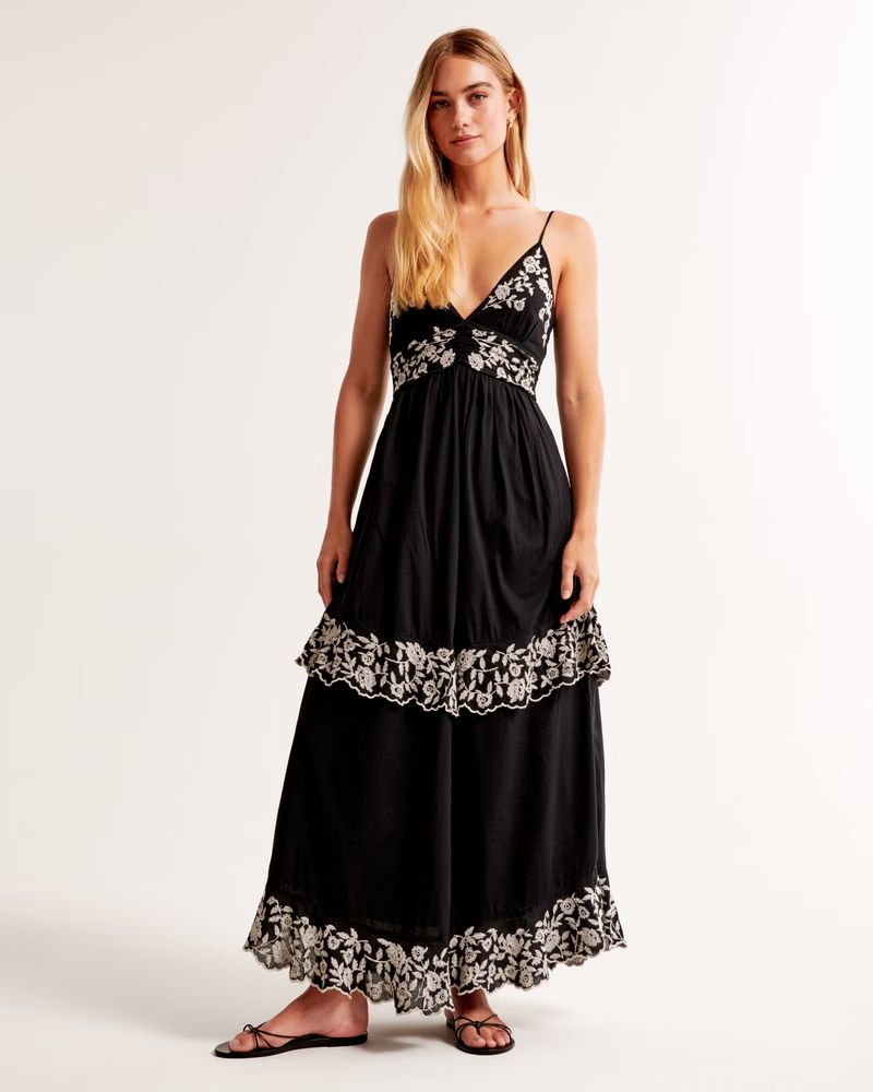 Women's Tiered Ruffle Maxi Dress | Black Maxi Dress | Black Dress Casual  | Abercrombie & Fitch (US)