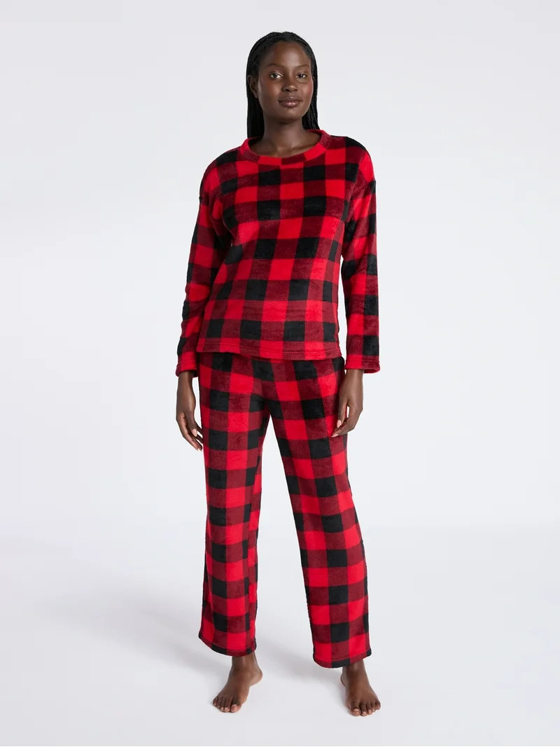 Joyspun Women's Folded Giftable Plush Long Sleeve Top and Pants Pajamas Set, 2-Piece, Sizes S-3X | Walmart (US)