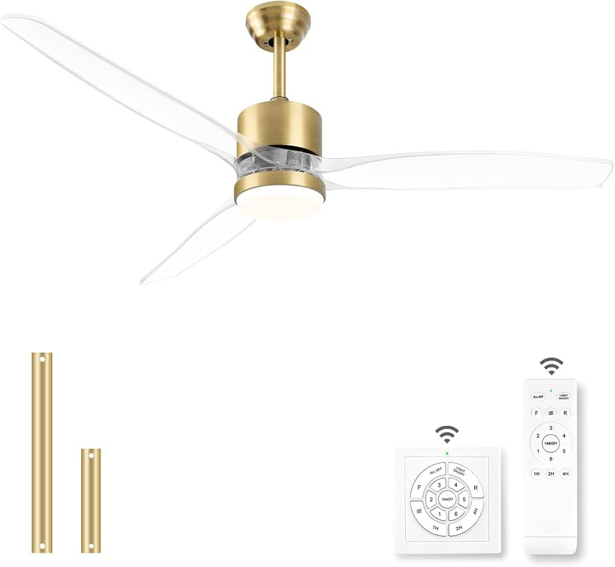 OKELI Clear Ceiling Fan with Light, 52 Inch Gold Transparent Ceiling Fans with Light and Remote 3... | Amazon (US)