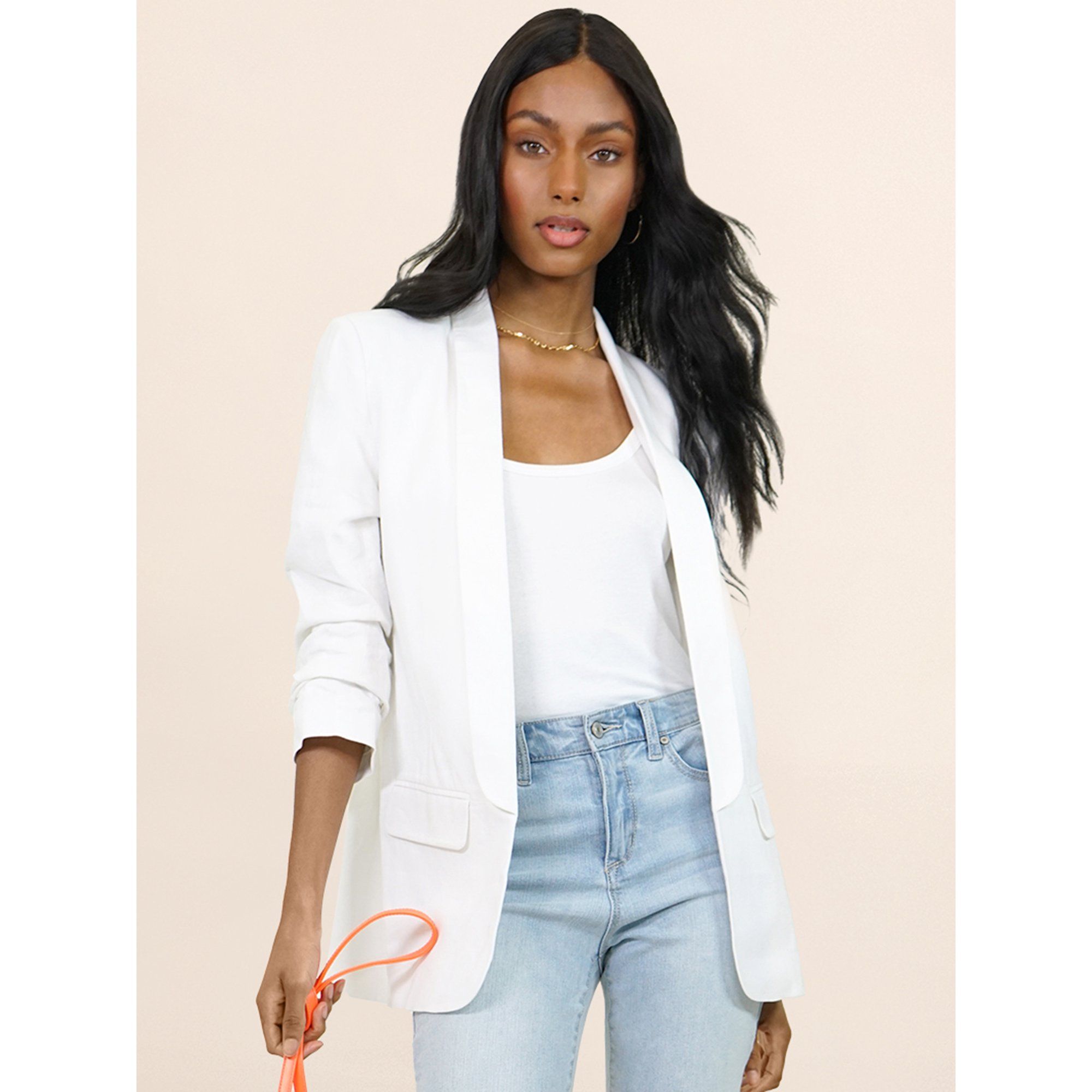 Scoop Women’s Lightweight Scrunch Sleeve Linen-Blend Blazer | Walmart (US)