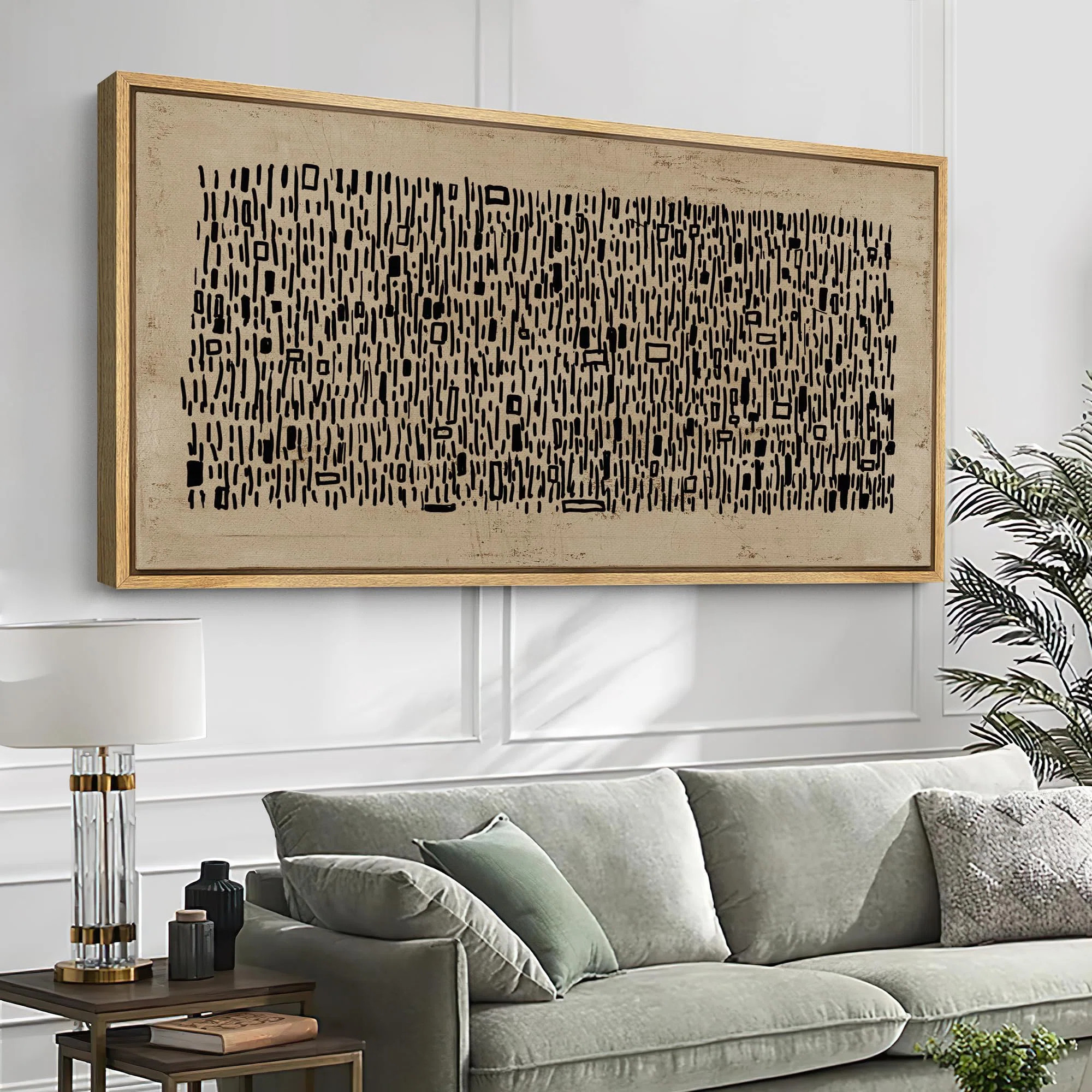 IDEA4WALL Geometric Line Abstract Textures Contemporary Black And White Framed On Canvas Print & ... | Wayfair North America