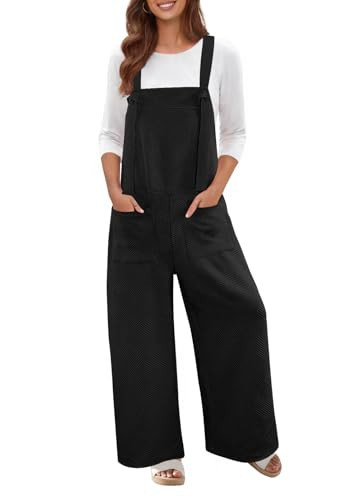 MEROKEETY Women's Casual Sleeveless Jumpsuits Tie Strap Textured Romper Wide Leg Overalls with Pockets, Black, Large | Amazon (US)