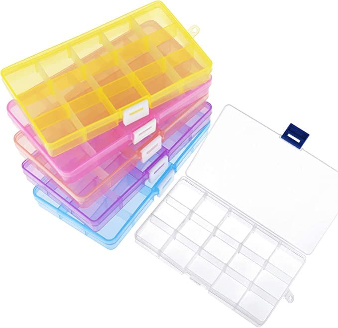 SGHUO 6 Pack Multicolor Plastic Jewelry Organizer Box, 15 Grids Plastic Storage Containers with R... | Amazon (US)