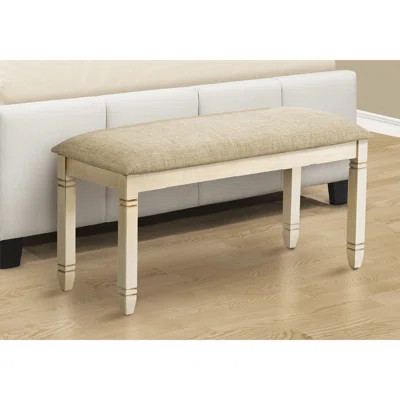 Upholstered Bench 41" Rectangular - Solid Wood In Antique White, Beige Fabric For Dining Room, Bedroom, Entryway, Kitchen Timeless Style Upholstery, W | Wayfair North America