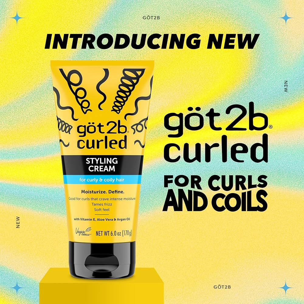 Got2B Curled Styling Cream, 6 Fl Oz, Curl Defining & Moisturizing Hair Cream for Coily & Curly Hair, Provides Frizz Control & Soft Feel for Type 3-4 Curls, Made with Vitamin E, Aloe Vera & Argan Oil | Amazon (US)