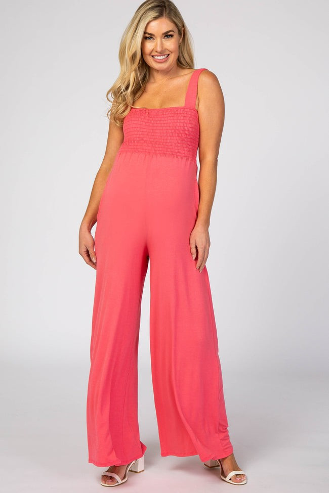 Coral Sleeveless Wide Leg Maternity Jumpsuit | PinkBlush Maternity