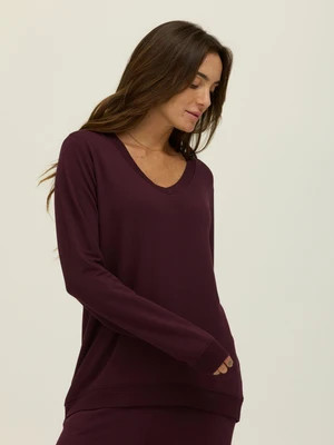 Edwina Feather Fleece V-Neck Pullover | Threads 4 Thought