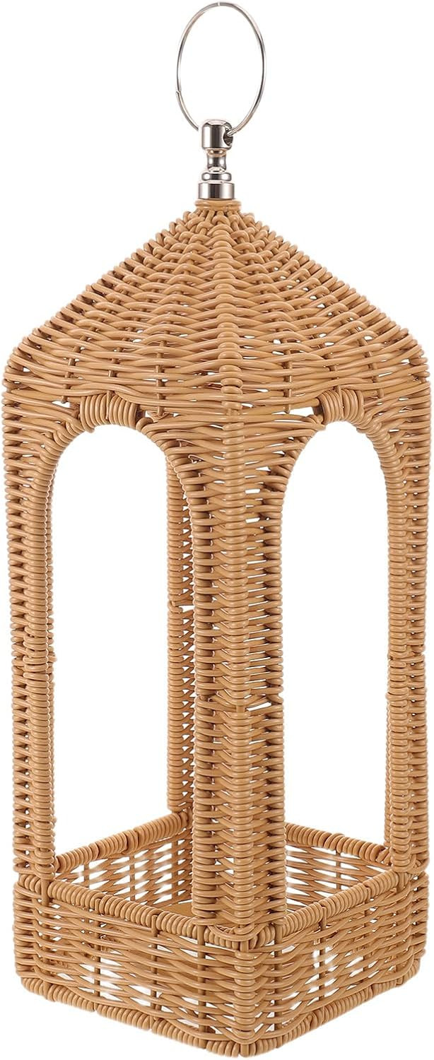 VINTORKY Hanging Lampshade Handwoven Lantern Patio Votive Candle Holder Basket Decorative Simulated Rattan Lantern with Handle for Garden Farmhouse Party | Amazon (US)