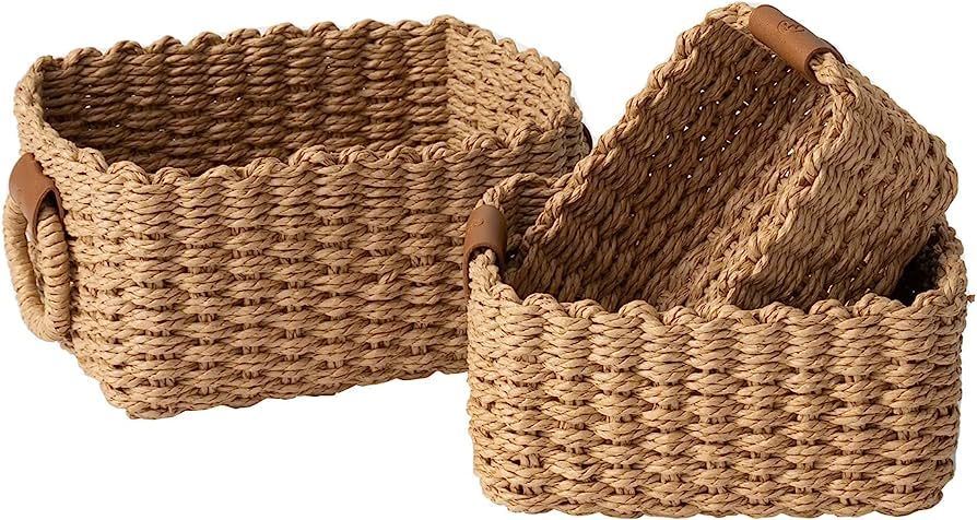 Amazon.com: LA JOLIE MUSE Small Wicker Baskets for Organizing, Bathroom Basket with Handle, Recyc... | Amazon (US)