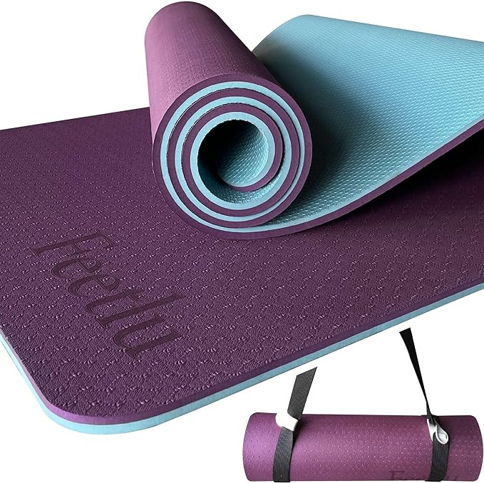 Yoga Mat with Strap – 10mm & 12mm Thick Yoga Mat, Non-Skid Dual Surface Workout Mat, Eco-Friend... | Amazon (US)