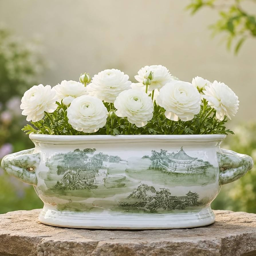 LemonRoad Green and White Large Chinoiserie Ceramic Planter Decor, Classic | Amazon (US)