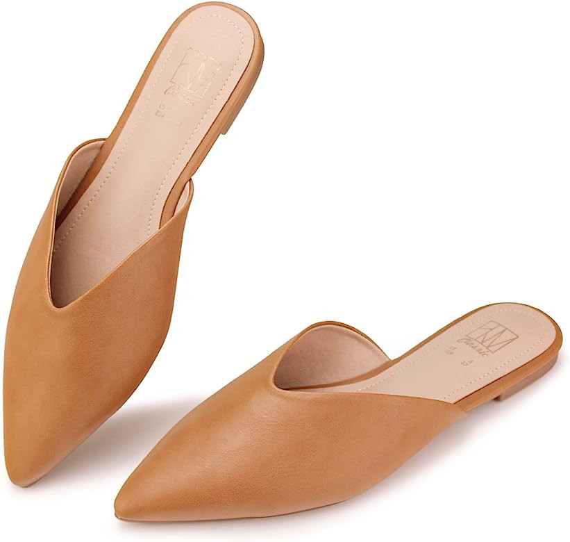 Hawkwell Women's Backless Slip on Slides Loafer Shoes Flats Comfortable Pointed Toe Mules | Amazon (US)