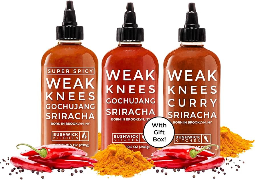 Weak Knees Sriracha Hot Sauce Gift Set, Three (3) Bottles of Medium to Hot Sriracha Sauces, Varie... | Amazon (US)