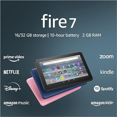 Amazon Fire 7 tablet, 7” display, 16 GB, 10 hours battery life, light and portable for entertai... | Amazon (US)