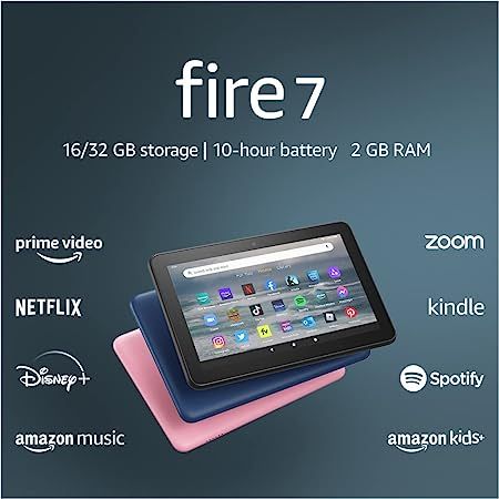 Fire 7 tablet, 7” display, 32 GB, 10 hours battery life, light and portable for entertainment a... | Amazon (US)