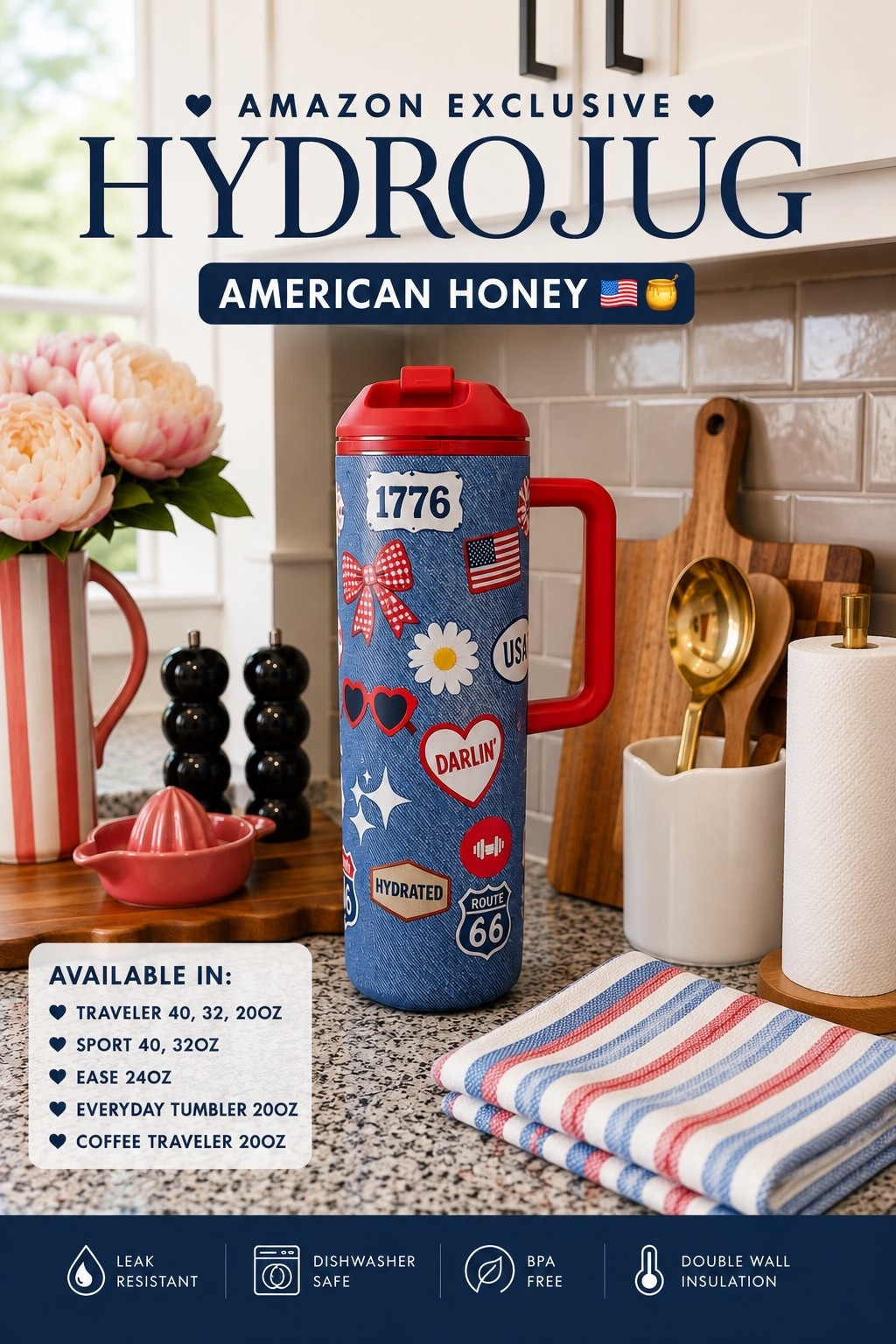 Hydration but make it cute 🇺🇸✨ The new Amazon Exclusive HydroJug American Honey collection is finally here, and I am OBSESSED. The denim-inspired design, vintage Americana details, and adorable patchwork look are everything for summer, lake days, beach trips, pool days, and everyday errands. @HydroJug 

Available in multiple sizes, so whether you’re a Stanley girl, gym girl, or always on the go, there’s an option for you. 🤍💙❤️

Amazon exclusive—linked in my LTK before it sells out!

#LTKSaleAlert #LTKSeasonal