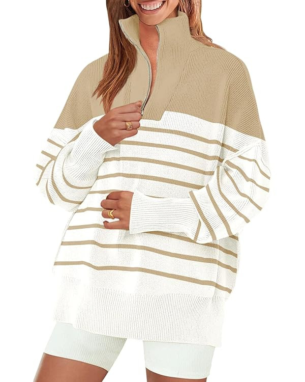ZESICA Women's Casual Long Sleeve Mock Neck Cable Knit Contrast Color Fall 2025 Winter Chunky Pul... | Amazon (US)