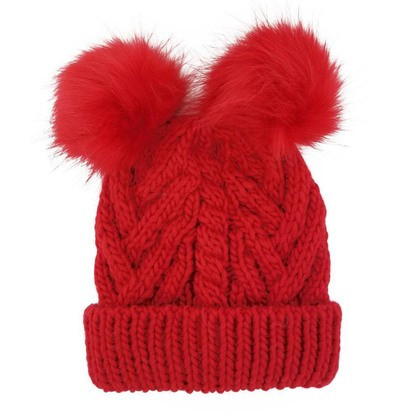 Cable Knit Double Pom Hat, Red | SpearmintLOVE