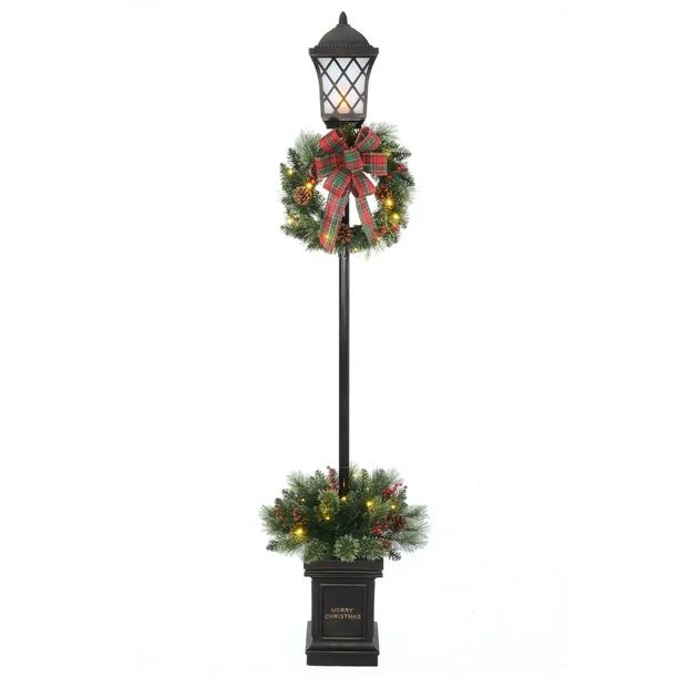 Holiday Time Pre-Lit Indoor Outdoor Christmas Planter with Lighted Lamp Post, 6-foot Clear - Walm... | Walmart (US)