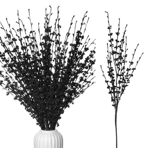 Wootkey 5 Pcs Artificial Black Flowers Halloween Flowers Bouquet 29.5" Long Stem Faux Dry Branches for Halloween Wedding Home DIY Floral Arrangement Vase Party Decorations | Amazon (US)