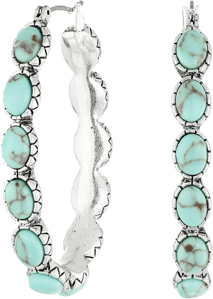 Lucky Brand Womens Silvertone And Faux Turquoise Hoop Earrings | Amazon (US)