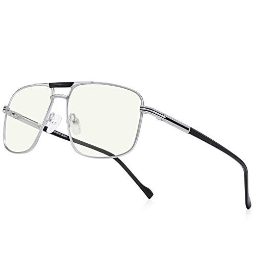 RB.Pilot Blue Light Blocking Glasses for Men Square Double Bridge Hipster Metal Frame Men Eyeglasses He Young(silver, 0.00) | Amazon (US)