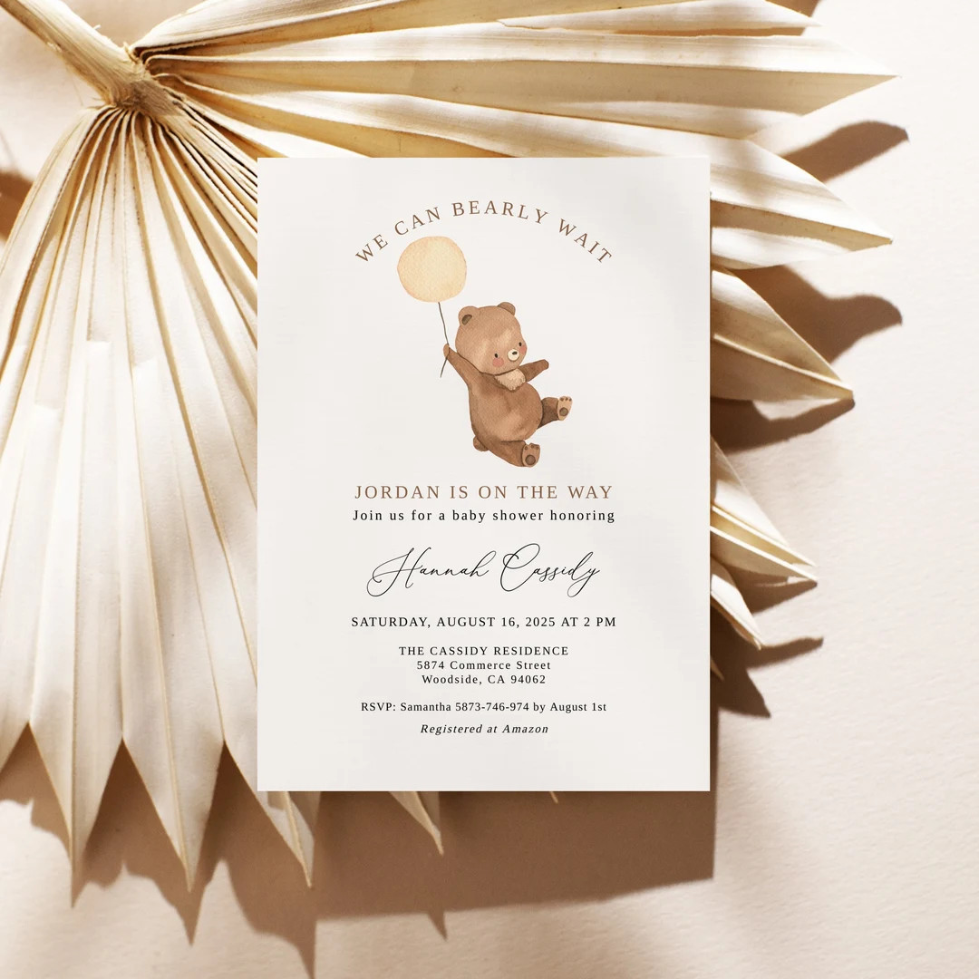 Editable Gender Neutral Baby Shower Invitation, Bear Baby Shower Invitation, We Can Bearly Wait B... | Etsy (US)